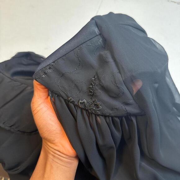 Vintage 90s black sheer lingerie maxi‎ dress ruffle floral cardigan - Picture 7 of 8